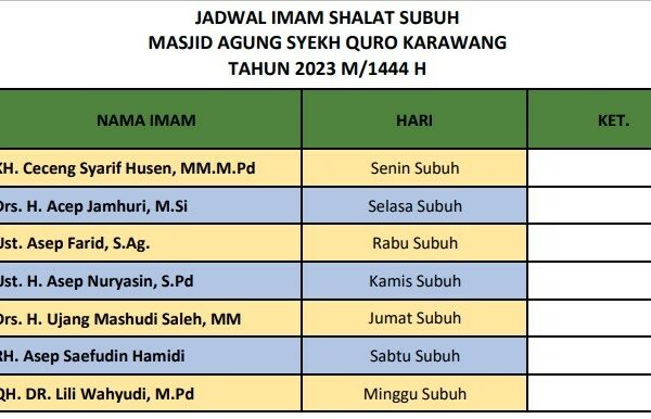 JADWAL IMAM SUBUH 2023