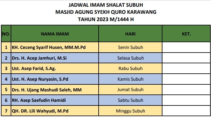 JADWAL IMAM SUBUH 2023